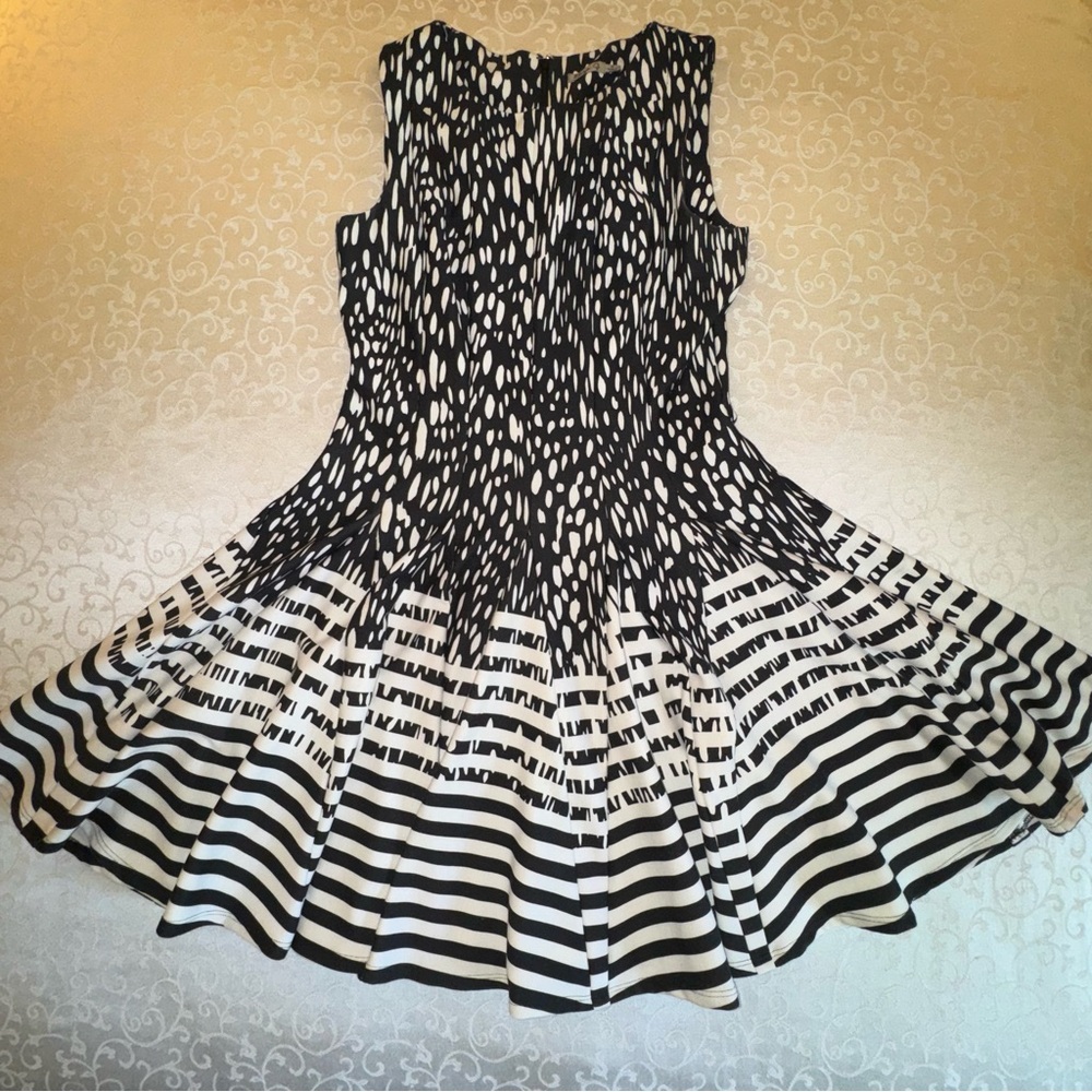 Eliza J Polka Dot And Striped Fit And Flare Dress - Picture 4 of 15